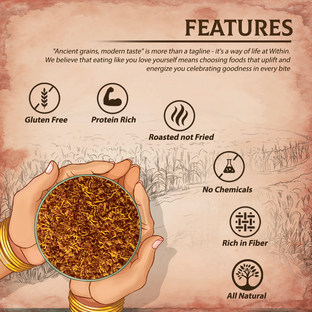 Features of Red Millet Namkeen – roasted, gluten-free, high in fibre