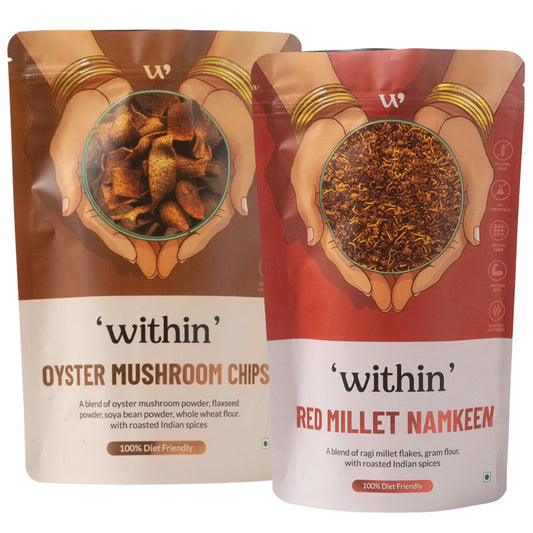Oyster Mushroom Chips and Red Millet Namkeen combo – healthy baked and roasted snack pack by WithIn
