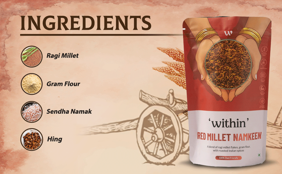 Ingredients of Red Millet Namkeen combo – made with ragi millet and natural spices