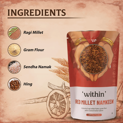 Natural ingredients of Red Millet Namkeen – made with ragi and clean spices