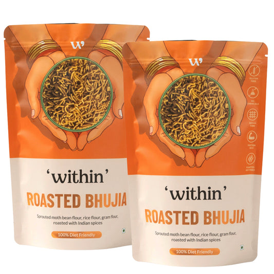 Roasted Bhujia combo (Pack of 2) in zip-lock pouches – crunchy healthy Indian snack by WithIn
