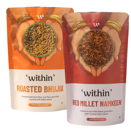 Roasted Bhujia and Red Millet Namkeen combo – healthy Indian snack duo in zip-lock pouches by WithIn
